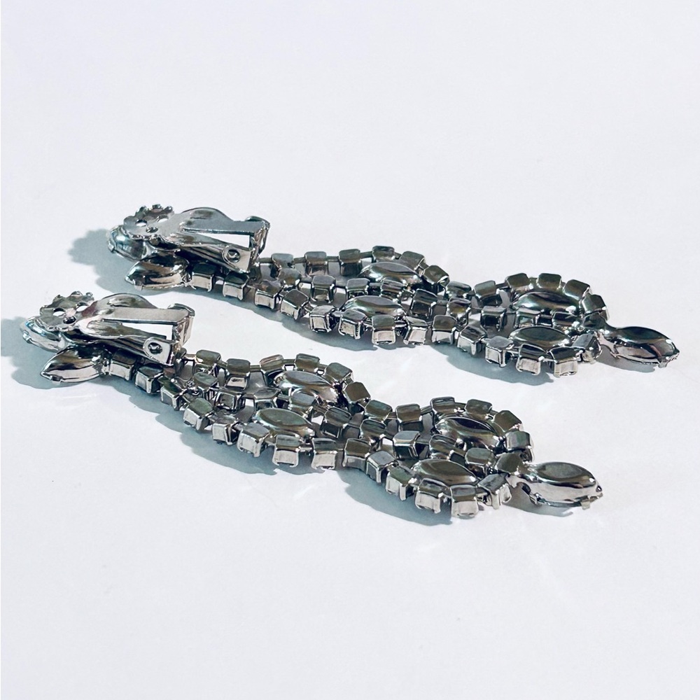 Statement Rhinestone Drop Clip-On Earrings - Clear Rhinestone Chandelier - Picture 7 of 7